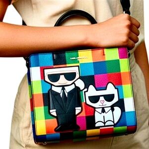 Karl Lagerfeld Paris Maybelle Checkered Bag w/Iconic Characters, NWT & Dustbag